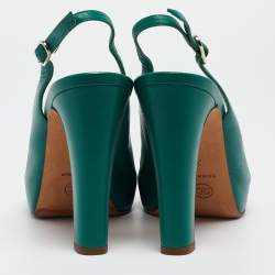 Chanel Green Leather Slingback Slingback Sandals Size 38