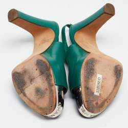 Chanel Green Leather Slingback Slingback Sandals Size 38