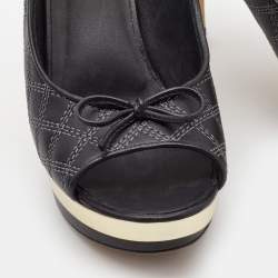 Chanel Black Leather Peep Toe Slingback Pumps Size 37.5     