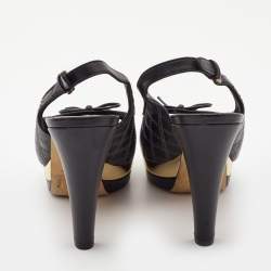 Chanel Black Leather Peep Toe Slingback Pumps Size 37.5     