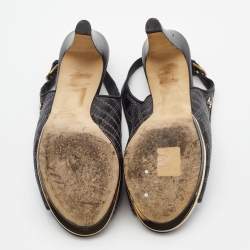 Chanel Black Leather Peep Toe Slingback Pumps Size 37.5     