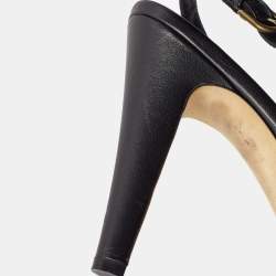 Chanel Black Leather Peep Toe Slingback Pumps Size 37.5     