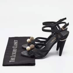 Chanel Black Satin and Canvas Ankle Strap Sandals Size 39