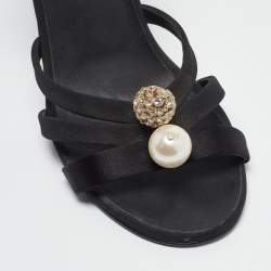 Chanel Black Satin and Canvas Ankle Strap Sandals Size 39