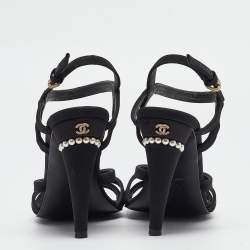 Chanel Black Satin and Canvas Ankle Strap Sandals Size 39