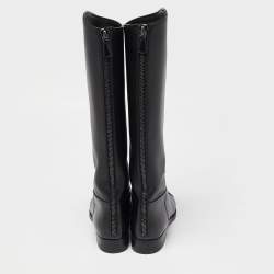Chanel Black Leather CC Cap Toe Knee Length Boots Size 38
