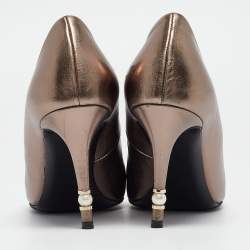 Pre Owned Chanel Metallic Leather CC Pearl Heel Pumps Size 37.5