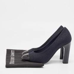 Pre Owned Chanel Blue/Black Lurex Fabric and Patent CC Cap Toe Pumps Size 36.5