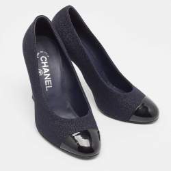 Pre Owned Chanel Blue/Black Lurex Fabric and Patent CC Cap Toe Pumps Size 36.5