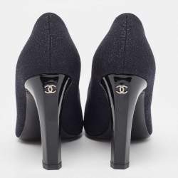 Pre Owned Chanel Blue/Black Lurex Fabric and Patent CC Cap Toe Pumps Size 36.5