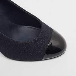 Pre Owned Chanel Blue/Black Lurex Fabric and Patent CC Cap Toe Pumps Size 36.5