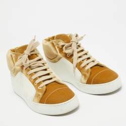 Chanel Gold/White Velvet and Rubber CC High Top Sneakers Size 36