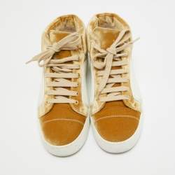 Chanel Gold/White Velvet and Rubber CC High Top Sneakers Size 36