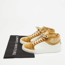 Chanel Gold/White Velvet and Rubber CC High Top Sneakers Size 36