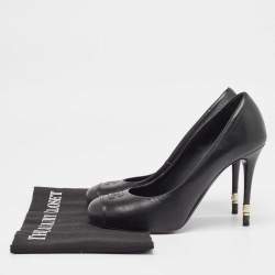 Pre Owned Chanel Black Leather CC Pearl Heel Cap Toe Pumps Size 37