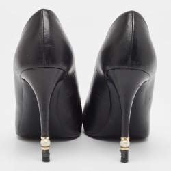 Pre Owned Chanel Black Leather CC Pearl Heel Cap Toe Pumps Size 37
