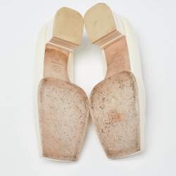 Pre Owned Chanel Beige Patent Leather Square Cap Toe CC Block Heel Pumps Size 38