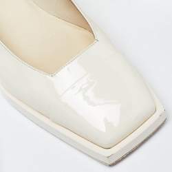 Pre Owned Chanel Beige Patent Leather Square Cap Toe CC Block Heel Pumps Size 38