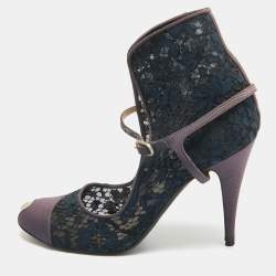 Pre Owned Chanel Purple/Blue Mesh and  Canvas Ankle Strap Pumps Size 40 