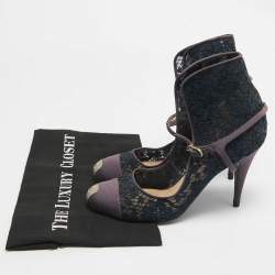 Pre Owned Chanel Purple/Blue Mesh and  Canvas Ankle Strap Pumps Size 40 