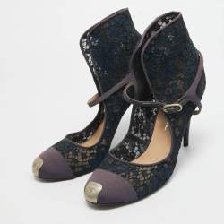 Pre Owned Chanel Purple/Blue Mesh and  Canvas Ankle Strap Pumps Size 40 