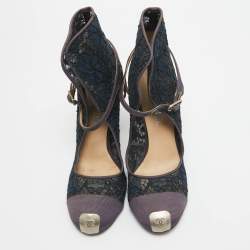 Pre Owned Chanel Purple/Blue Mesh and  Canvas Ankle Strap Pumps Size 40 