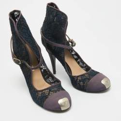 Pre Owned Chanel Purple/Blue Mesh and  Canvas Ankle Strap Pumps Size 40 