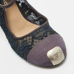 Pre Owned Chanel Purple/Blue Mesh and  Canvas Ankle Strap Pumps Size 40 