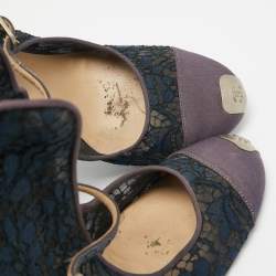 Pre Owned Chanel Purple/Blue Mesh and  Canvas Ankle Strap Pumps Size 40 