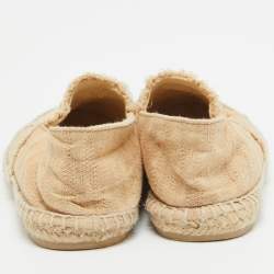 Pre Owned Chanel Beige Canvas  CC Cap Toe Espadrille Flats Size 37