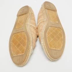 Pre Owned Chanel Beige Canvas  CC Cap Toe Espadrille Flats Size 37