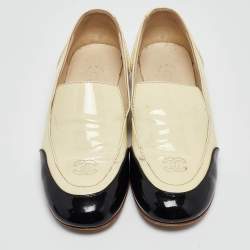 Chanel Black/Cream Patent Slip On Loafers Size 37