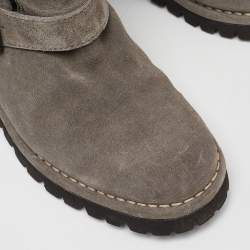 Chanel Grey Quilted Suede and Fur CC Buckle Detail Mid Calf Boots Size 38