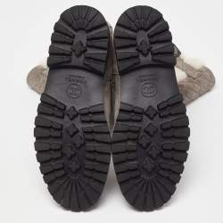 Chanel Grey Quilted Suede and Fur CC Buckle Detail Mid Calf Boots Size 38