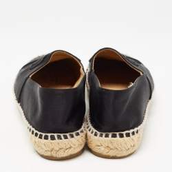 Pre Owned Chanel Black Satin and Canvas CC Espadrille Flats Size 35