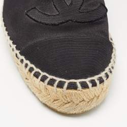 Pre Owned Chanel Black Satin and Canvas CC Espadrille Flats Size 35
