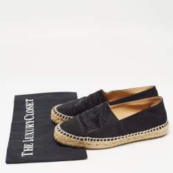 Pre Owned Chanel Black Satin and Canvas CC Espadrille Flats Size 35