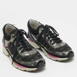 Chanel Black/Transparent Tweed and PVC Interlocking CC Logo Sneakers Size 37