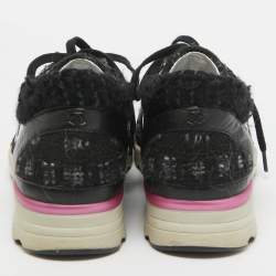 Chanel Black/Transparent Tweed and PVC Interlocking CC Logo Sneakers Size 37