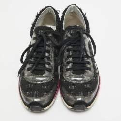 Chanel Black/Transparent Tweed and PVC Interlocking CC Logo Sneakers Size 37