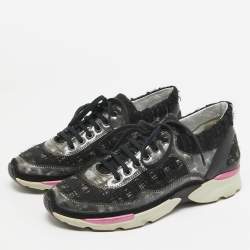 Chanel Black/Transparent Tweed and PVC Interlocking CC Logo Sneakers Size 37