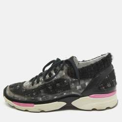 Chanel Black/Transparent Tweed and PVC Interlocking CC Logo Sneakers Size 37