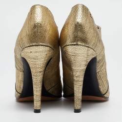 Chanel Metallic Gold Lizard Embossed Interlocking CC Logo Boots Size 39