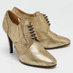 Chanel Metallic Gold Lizard Embossed Interlocking CC Logo Boots Size 39