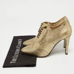 Chanel Metallic Gold Lizard Embossed Interlocking CC Logo Boots Size 39
