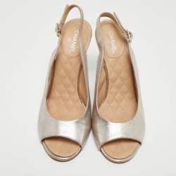 Chanel Metallic Pink Leather Slingback Sandals Size 38.5