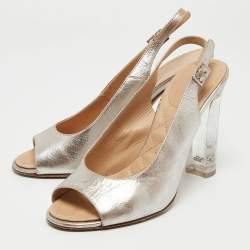 Chanel Metallic Pink Leather Slingback Sandals Size 38.5