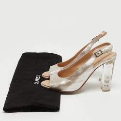 Chanel Metallic Pink Leather Slingback Sandals Size 38.5