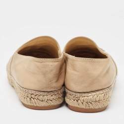 Pre Owned Chanel Beige/Black Canvas and Leather CC Espadrille Flats Size 41