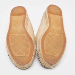 Pre Owned Chanel Beige/Black Canvas and Leather CC Espadrille Flats Size 41